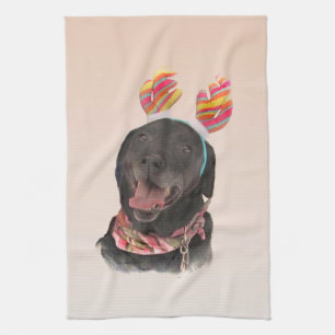 Joyful Black Labrador Retriever Dog Kitchen Towel Theedoek