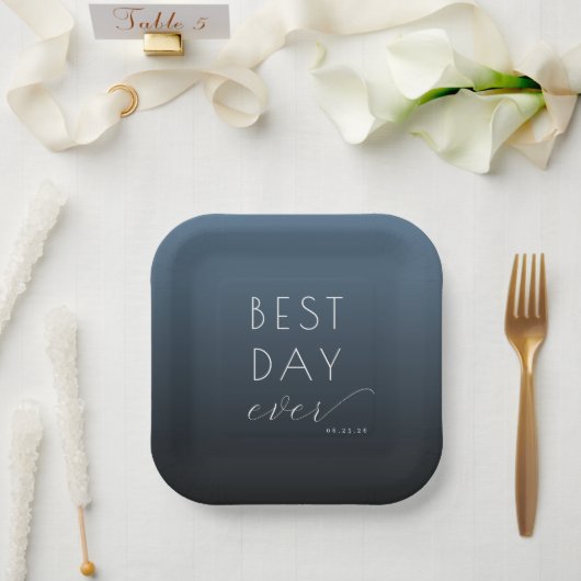 Joyful Blue Gradient Wedding Plates Papieren Bordje (Huwelijk)