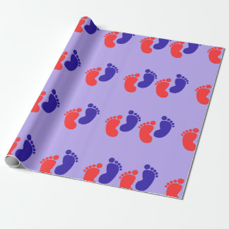 Joyful Blue Red Baby Foot Print Cadeaupapier