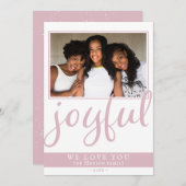 Joyful Blush Pink Script Moderne kerstfoto Feestdagenkaart (Voorkant / Achterkant)