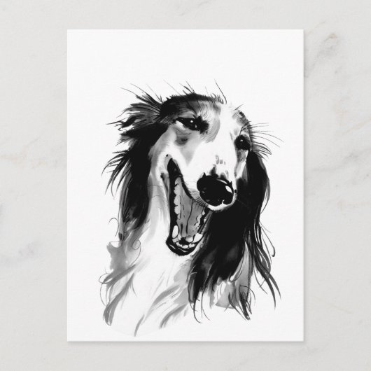 Joyful Borzoi: Whimsical Ink Painting Briefkaart (Voorkant)