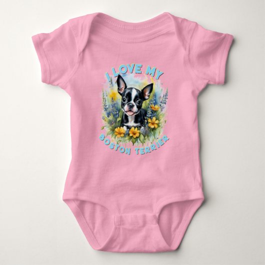 Joyful Boston Terrier Bloom - Aangepast Romper (Voorkant)