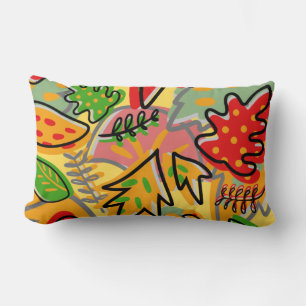 Joyful botanical leaf red yellow pink schattig dec kussen