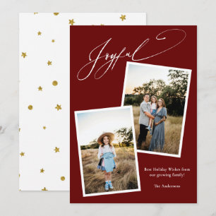 Joyful Calligraphy Red kerstfoto Zwangerschap Feestdagenkaart