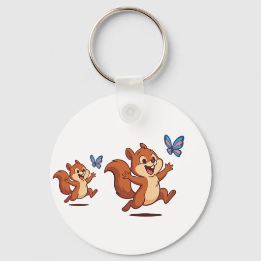Joyful Chase – Happy Squirrel & Butterfly Sleutelhanger (Voorkant)