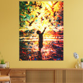 Joyful Child Playing with Birds Sunrise Water Canvas Afdruk (Insitu (Woonkamer))