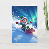 Joyful Christmas Elf Sledding Personalize Kaart (Voorkant)