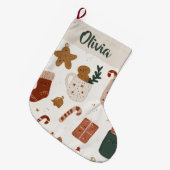 Joyful Christmas Pattern Custom Name Stocking Grote Kerstsok (Voorkant (Hangend))