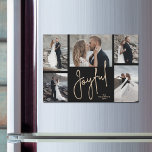 JOYFUL Christmas Photo Collage Carte magnétique<br><div class="desc">Fêtes de Noël multiphoto Les cartes MAGNETIC présentent vos noms et le mot Joyful en lettres chic sur un arrière - plan noir. (Cartes papier et plus de couleurs disponibles dans notre magasin.)</div>