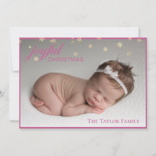 Joyful CHRISTMAS - Roze nieuwe babyfoto Feestdagenkaart