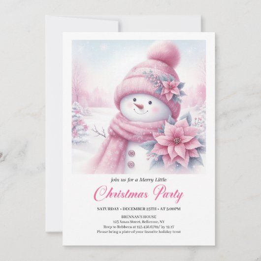 Joyful Coquette Snowman Editable Christmas Invite Kaart (Voorkant)