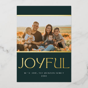 Joyful Dark Pine Green en Gold Photo Folie Feestdagenkaart
