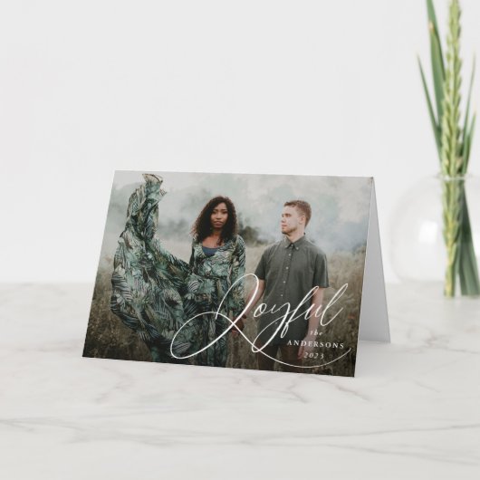 Joyful Elegance Script Foto Vakantie Groet Kaart (Voorkant)