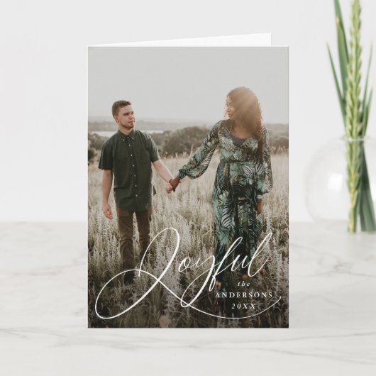 Joyful Elegance Script Photo Holiday Greep Card Feestdagen Kaart (Voorkant)