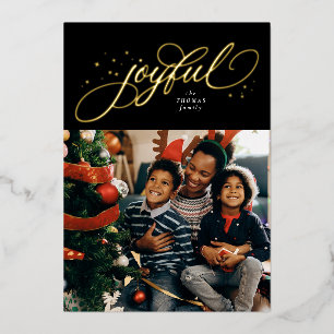 Joyful elegant foto zwarte kerst folie feestdagenkaart