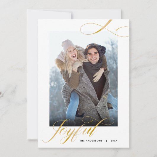 Joyful Elegant Script Photo met Kerstmis Feestdagenkaart (Voorkant)