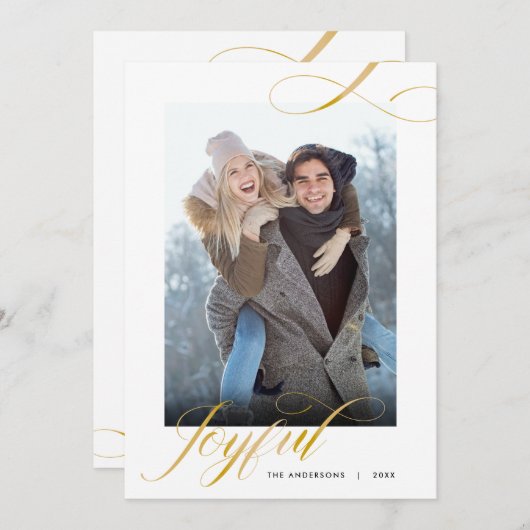 Joyful Elegant Script Photo met Kerstmis Feestdagenkaart (Voorkant / Achterkant)