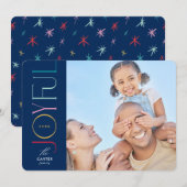 JOYFUL FAMILIE FOTO modern elegant blauw kleurrijk Feestdagenkaart (Voorkant / Achterkant)