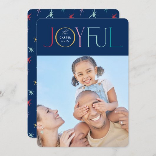 JOYFUL FAMILY FOTO modern elegant donker kleurrijk Feestdagenkaart (Voorkant / Achterkant)