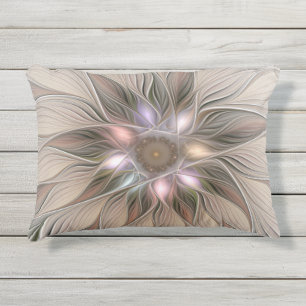 Joyful Flower Abstract Beige Brown Floral Fractal Buitenkussen