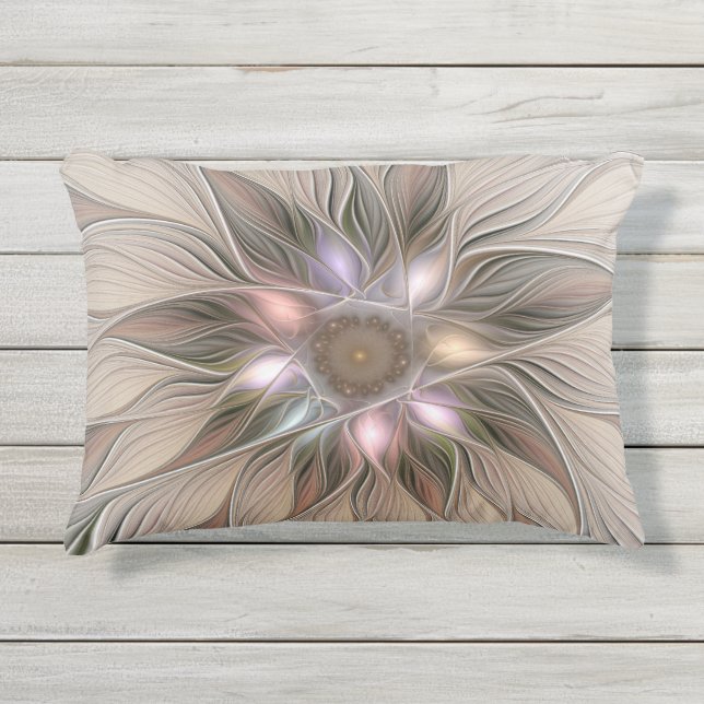 Joyful Flower Abstract Beige Brown Floral Fractal Buitenkussen (Voorkant)