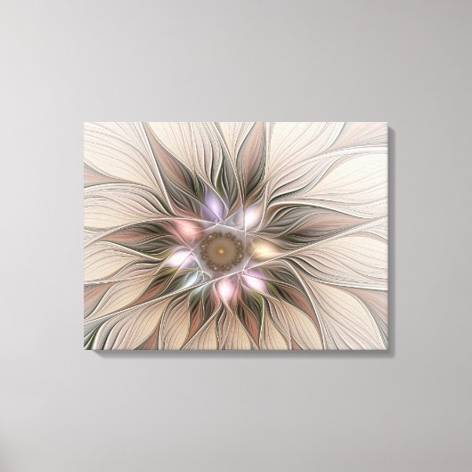 Joyful Flower Abstract Beige Brown Floral Fractal Canvas Afdruk (Voorkant)