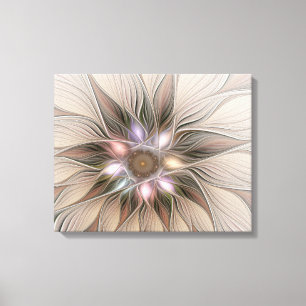 Joyful Flower Abstract Beige Brown Floral Fractal Canvas Afdruk