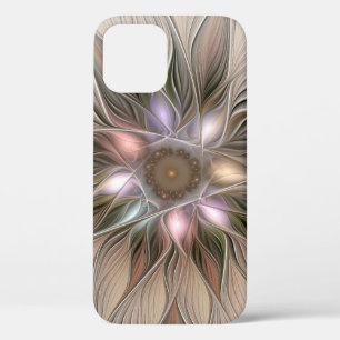 Joyful Flower Abstract Beige Brown Floral Fractal iPhone 12 Pro Hoesje