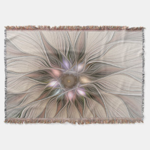 Joyful Flower Abstract Beige Brown Floral Fractal Deken