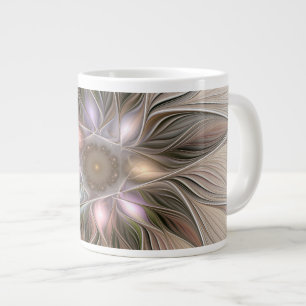 Joyful Flower Abstract Beige Brown Floral Fractal Extra Grote Beker