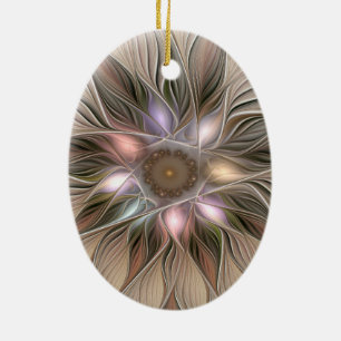 Joyful Flower Abstract Beige Brown Floral Fractal Keramisch Ornament