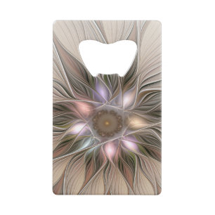 Joyful Flower Abstract Beige Brown Floral Fractal Kredietkaart Flessenopener