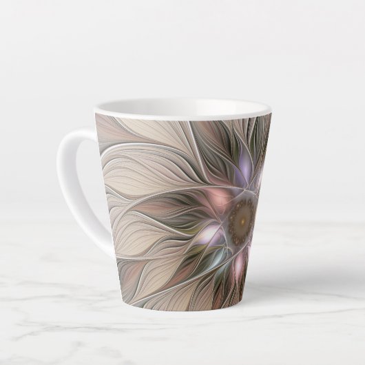 Joyful Flower Abstract Beige Brown Floral Fractal Latte Mok (Linkerhoek)