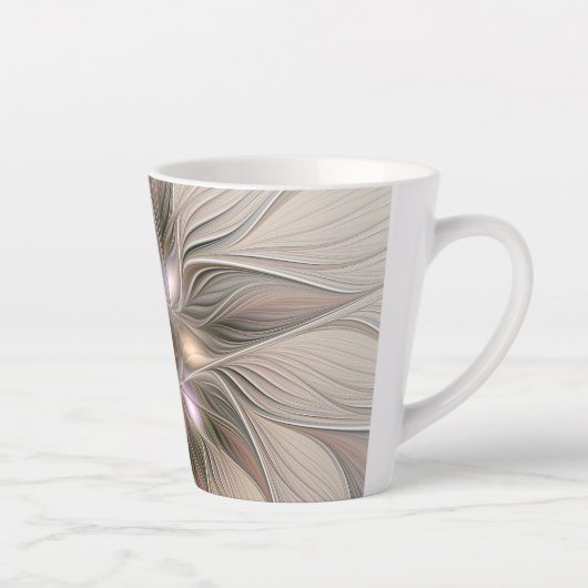 Joyful Flower Abstract Beige Brown Floral Fractal Latte Mok (Rechts)