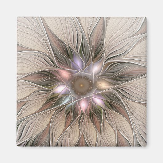 Joyful Flower Abstract Beige Brown Floral Fractal Magneet (Voorkant)