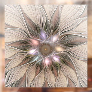 Joyful Flower Abstract Beige Brown Floral Fractal Raamsticker