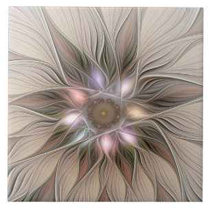 Joyful Flower Abstract Beige Brown Floral Fractal Tegeltje
