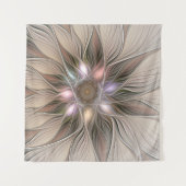 Joyful Flower Abstract Beige Brown Floral Fractal Wandkleed (Voorkant (horizontaal))