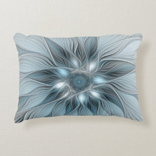 Joyful Flower Abstract Blue Gray Floral Fractal Accent Kussen