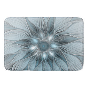 Joyful Flower Abstract Blue Gray Floral Fractal Badmat