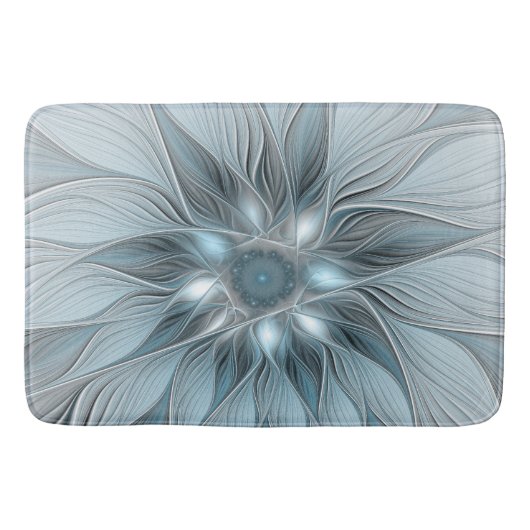 Joyful Flower Abstract Blue Gray Floral Fractal Badmat (Voorkant)