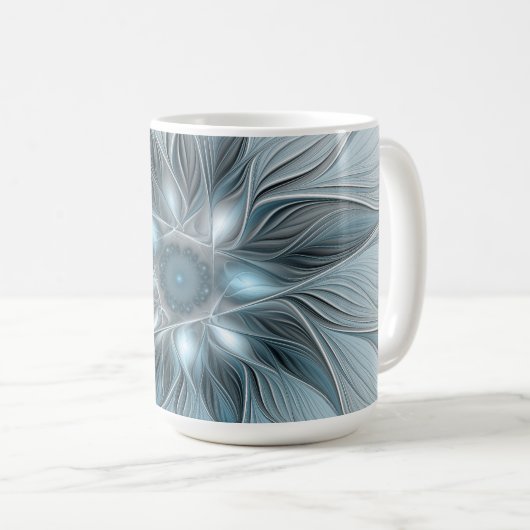 Joyful Flower Abstract Blue Gray Floral Fractal Koffiemok (Voorkant rechts)