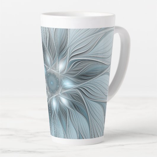 Joyful Flower Abstract Blue Gray Floral Fractal Latte Mok (Rechterhoek)