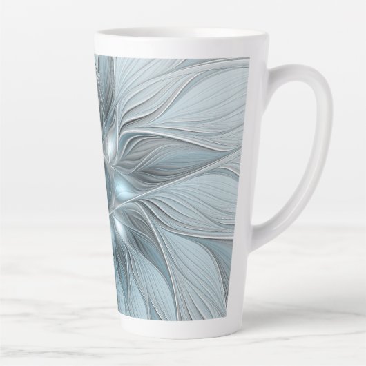Joyful Flower Abstract Blue Gray Floral Fractal Latte Mok (Rechts)