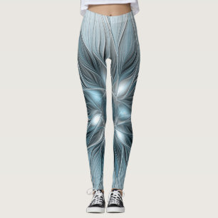 Joyful Flower Abstract Blue Gray Floral Fractal Leggings