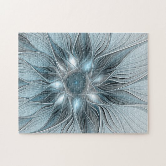 Joyful Flower Abstract Blue Gray Floral Fractal Legpuzzel (Horizontaal)
