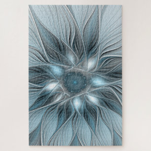Joyful Flower Abstract Blue Gray Floral Fractal Legpuzzel