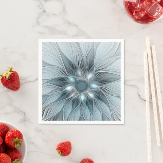 Joyful Flower Abstract Blue Gray Floral Fractal Servet (Insitu)