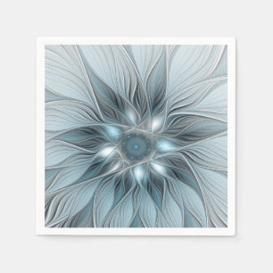 Joyful Flower Abstract Blue Gray Floral Fractal Servet