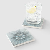 Joyful Flower Abstract Blue Gray Floral Fractal Stenen Onderzetter (Zijkant)
